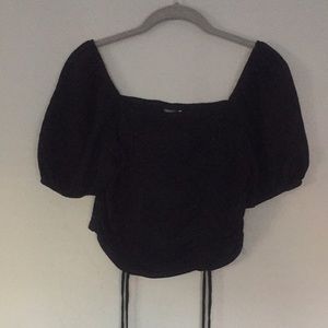 Wild Fable Ruched Linen Black Elastic Back Top